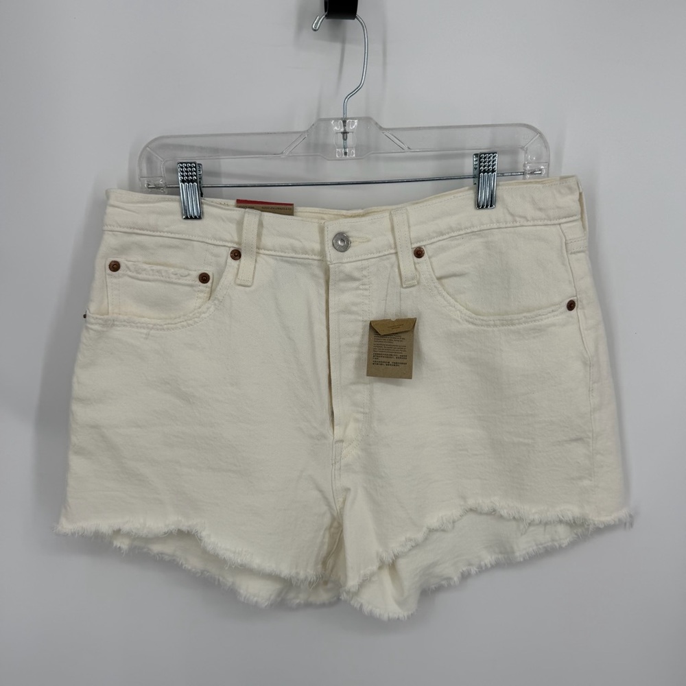 Levi's High Rise 501 Shorts 5 Button Off White Distressed Raw Hem 31 NWT